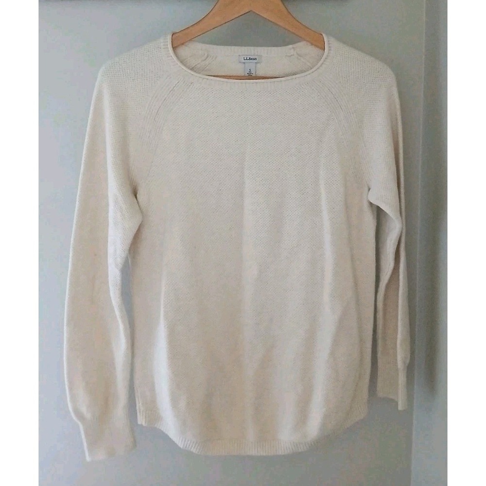 L.L. Bean Solid Cotton Textured Crew Neck Sweater Size Small Fisherman Granola